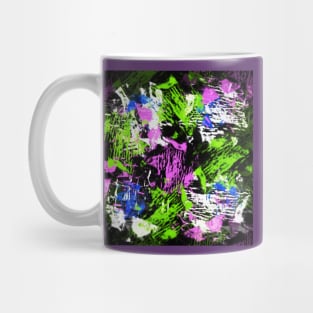 Purple, blue, green and white on black Mug